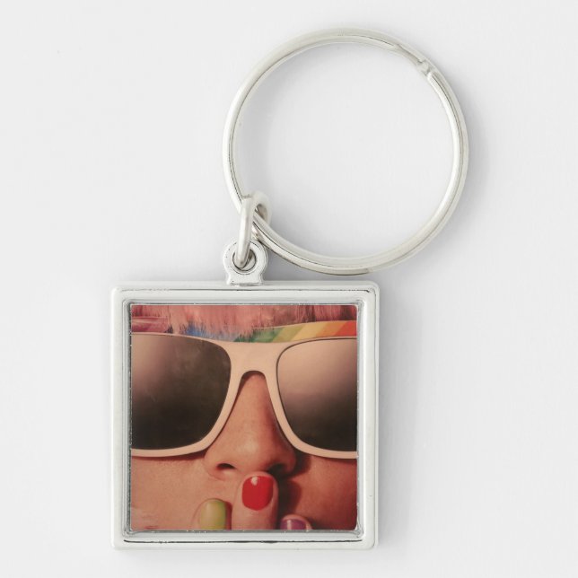 eighties retro rainbow fashion girl keychain (Front)