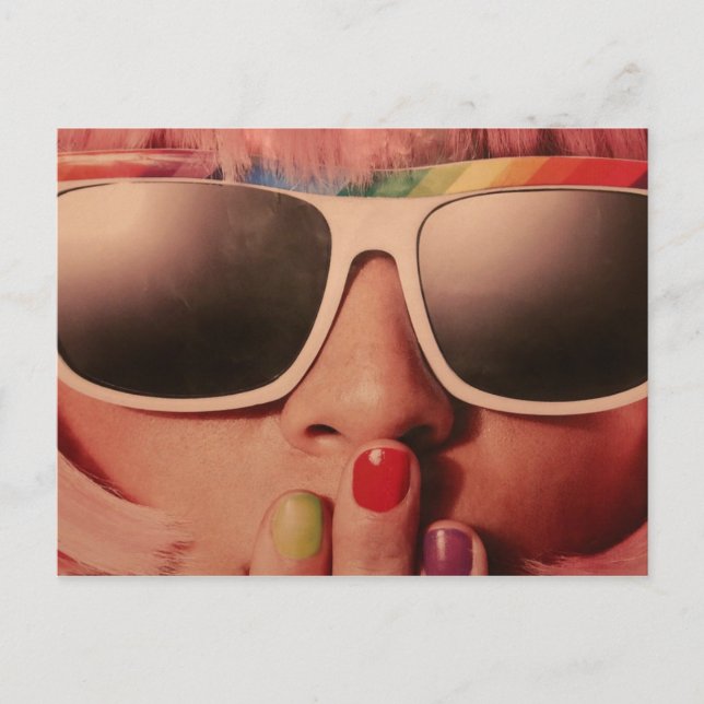 Eighties retro sunglasses girl postcard (Front)
