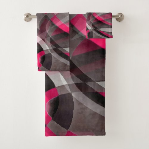 Eighties Rose Pink and Grey Funky Pattern Bath Towel Set