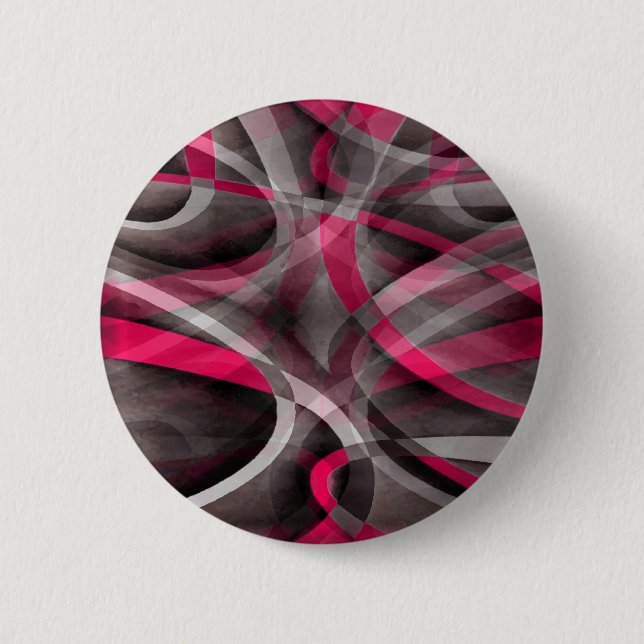 Eighties Rose Pink and Grey Funky Pattern Button (Front)