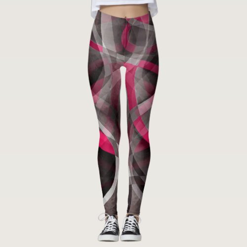 Eighties Rose Pink and Grey Funky Pattern Leggings