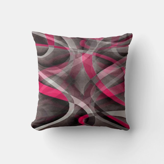 Eighties Rose Pink and Grey Funky Pattern Throw Pillow (Front)
