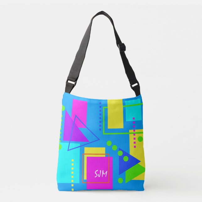 EIGHTIES SHAPE PATTERN 80S NEON MONOGRAM INITIALS CROSSBODY BAG (Front)