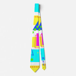 EIGHTIES SHAPE PATTERN 80S NEON MONOGRAM INTIALS NECK TIE