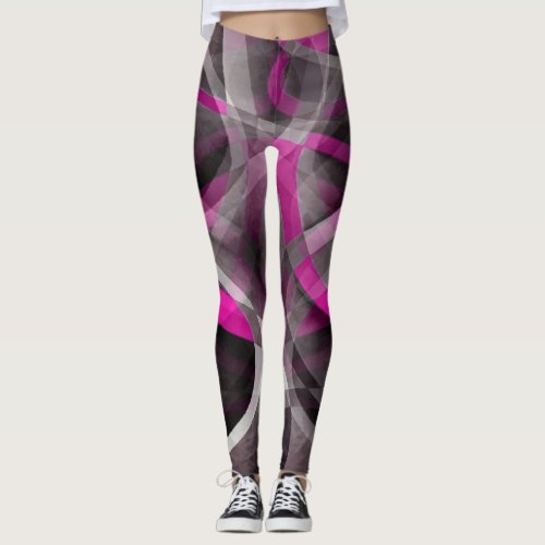 Eighties Style Fucshia Pink and Grey Curves Patter Leggings