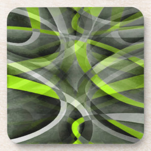 Eighties Styled Grey and Lemon Curve Pattern Beverage Coaster