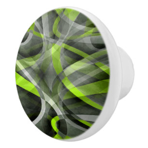 Eighties Styled Grey and Lemon Curve Pattern Ceramic Knob