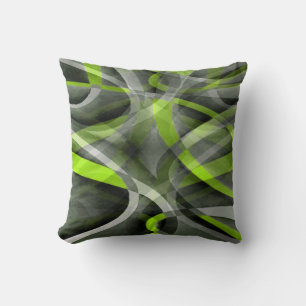 Eighties Styled Grey and Lemon Curve Pattern Throw Pillow