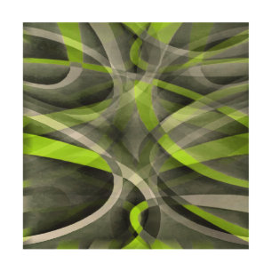 Eighties Styled Grey and Lemon Curve Pattern Wood Wall Art