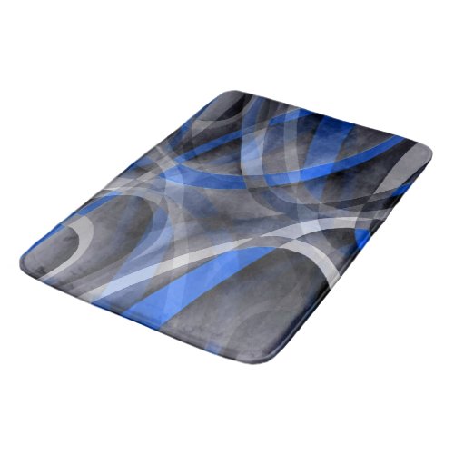 Eighties Themed Cool Blue Curved Line Pattern Bath Mat