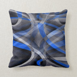 Eighties Themed Cool Blue Curved Line Pattern Throw Pillow