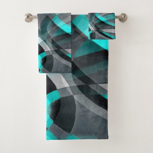 Eighties Turquoise and Grey Arched Line Pattern Bath Towel Set