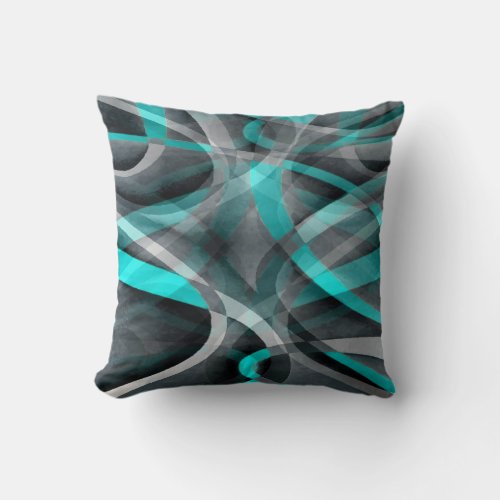 Eighties Turquoise and Grey Arched Line Pattern Throw Pillow