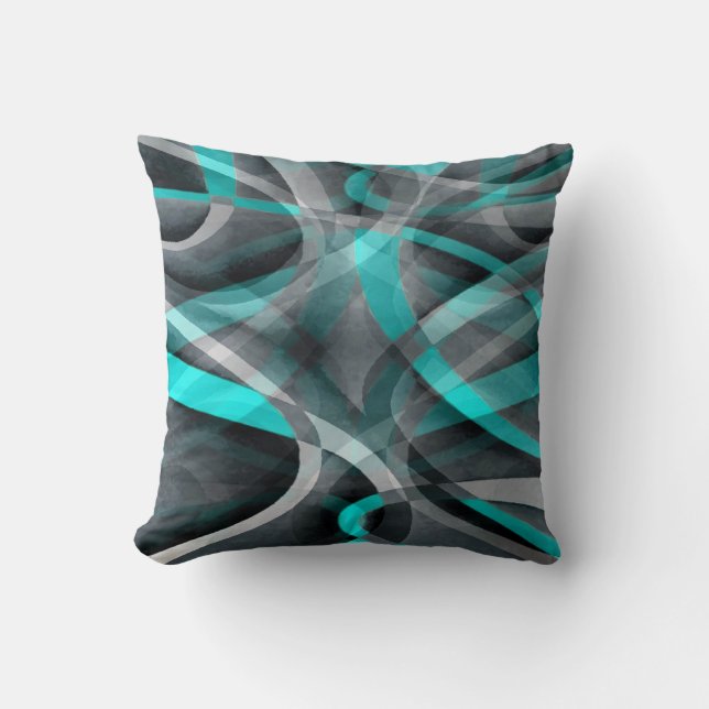 Eighties Turquoise and Grey Arched Line Pattern Throw Pillow (Front)