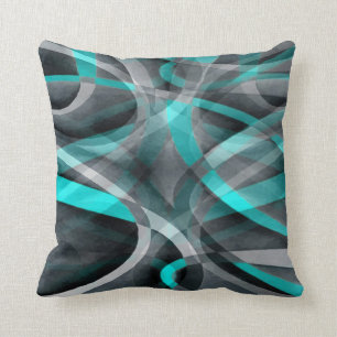 Eighties Turquoise and Grey Arched Line Pattern Throw Pillow
