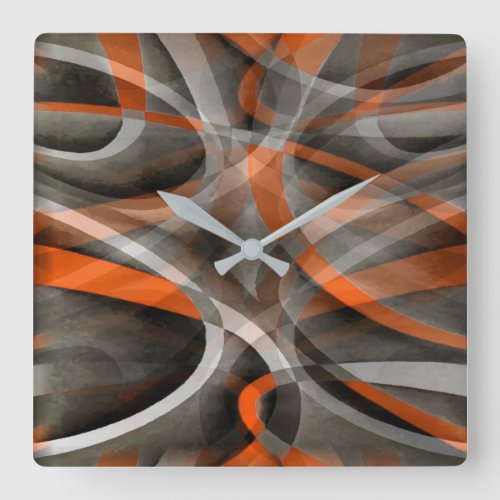 Eighties Vibes Burned Orange and Gray Layered Curv Square Wall Clock