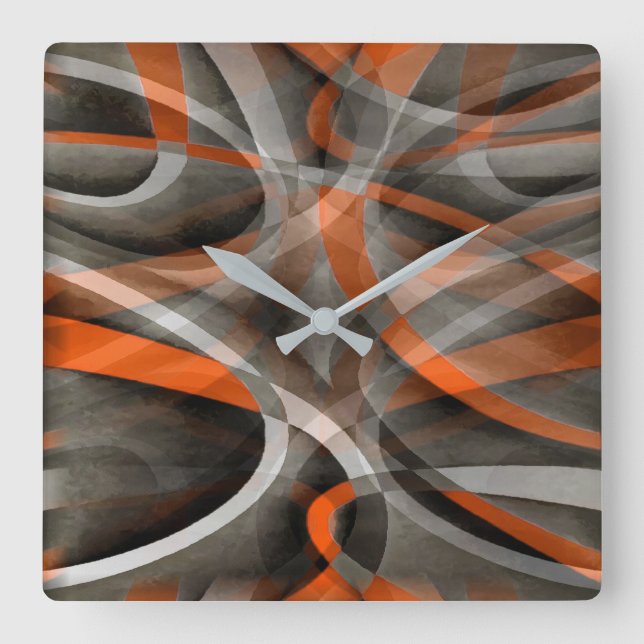 Eighties Vibes Burned Orange and Gray Layered Curv Square Wall Clock (Front)