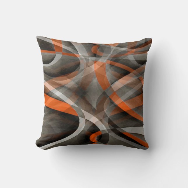 Eighties Vibes Burned Orange and Grey Layered Curv Throw Pillow (Front)