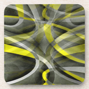 Eighties Vibes Daffodil Yellow and Grey Layered Cu Beverage Coaster