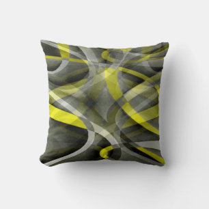 Eighties Vibes Daffodil Yellow and Grey Layered Cu Throw Pillow