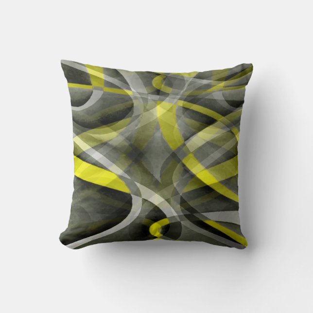 Eighties Vibes Daffodil Yellow and Grey Layered Cu Throw Pillow (Front)