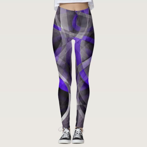 Eighties Vibes Violet Blue and Grey Funky Pattern Leggings