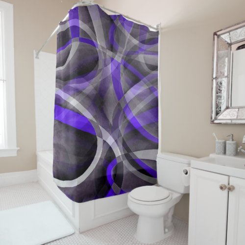 Eighties Vibes Violet Blue and Grey Funky Pattern Shower Curtain