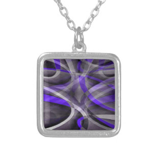 Eighties Vibes Violet Blue and Grey Funky Pattern. Silver Plated Necklace