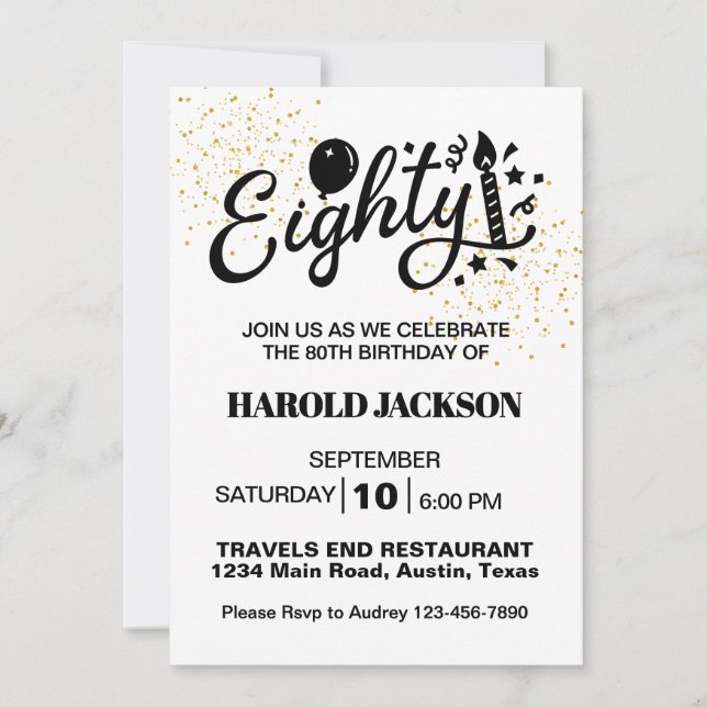 Eightieth Milestone Birthday Invitation (Front)