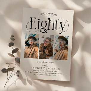 EIGHTY 3 photo collage Elegant 80th Birthday Invitation