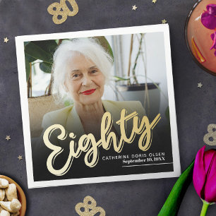 Eighty 80th Birthday custom photo script gold Napkins
