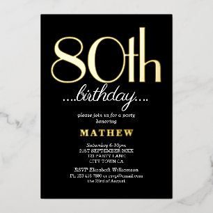 Eighty 80th Birthday Party Black Gold Foil Invitation