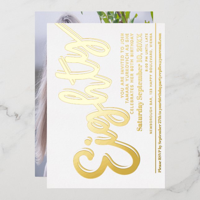 Eighty 80th Birthday party white with gold script Foil Invitation (Front/Back)
