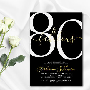 Eighty and Fabulous 80th Birthday Party Black Gold Foil Invitation