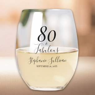 Eighty And Fabulous Birthday Party Stemless Wine Glass