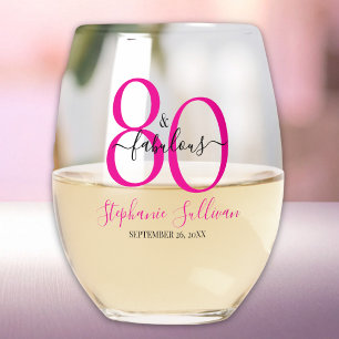 Eighty And Fabulous Birthday Party Stemless Wine Glass