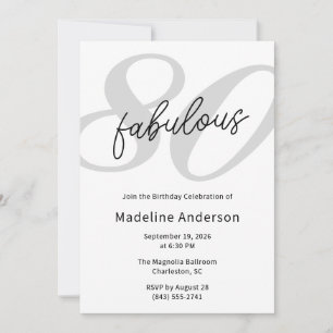 Eighty and Fabulous Black Gray 80th Birthday Party Invitation