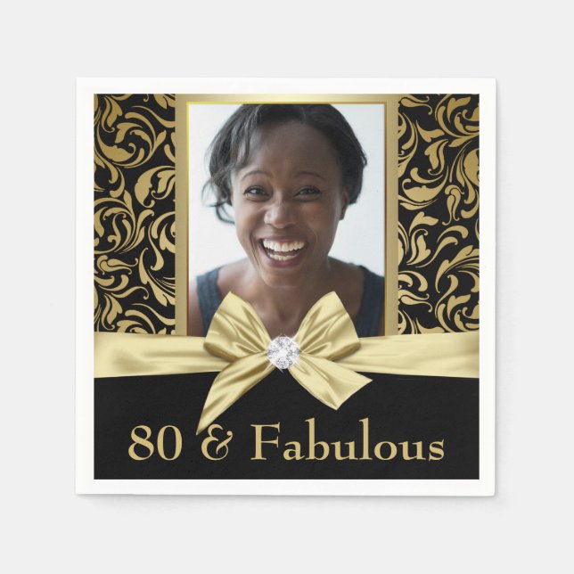 Eighty and Fabulous gold damask 80th Birthday Napkins (Front)