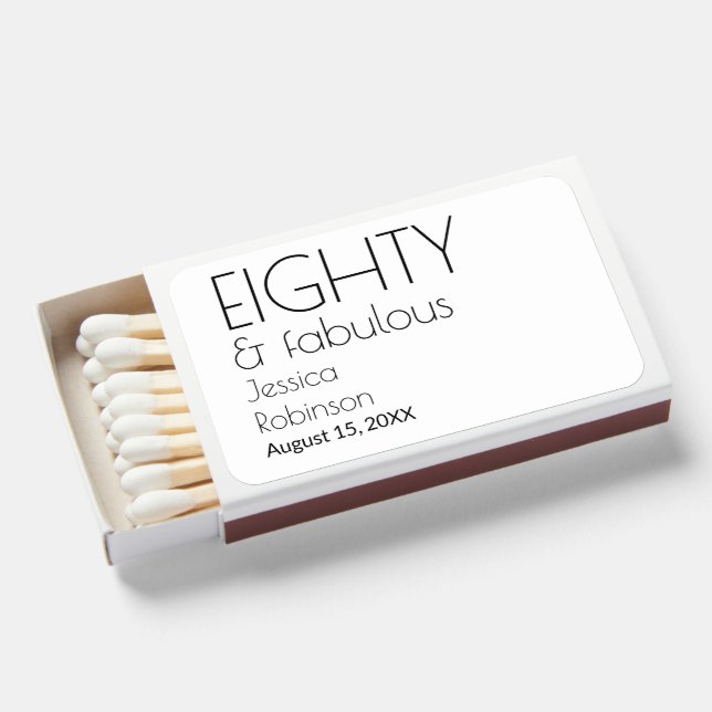 Eighty and Fabulous Modern 80th Birthday Matchboxes (Front Open)