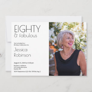 Eighty and Fabulous Modern Photo 80th Birthday Invitation