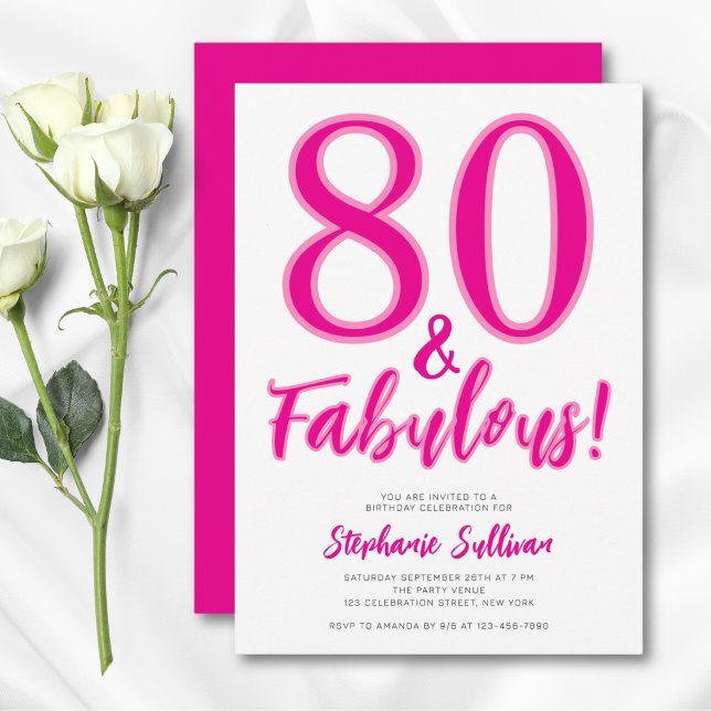 Eighty and Fabulous Pink 80th Birthday Party Invitation (Creator Uploaded)