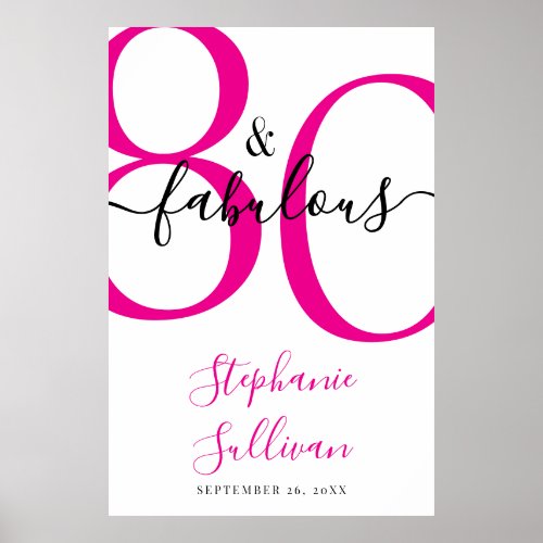 Eighty and Fabulous Pink 80th Birthday Party Poster