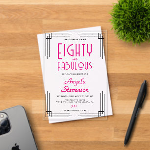 Eighty and Fabulous Pink Art Deco 80th Birthday Acrylic Invitations