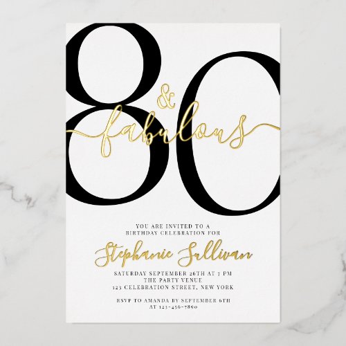 Eighty and Fabulous Script 80th Birthday Party Foil Invitation