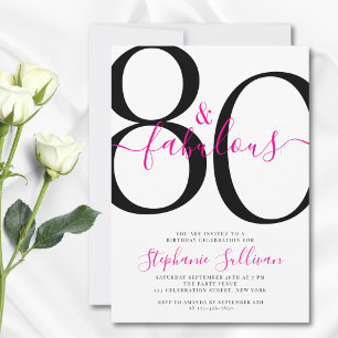 Eighty and Fabulous Script 80th Birthday Party Invitation