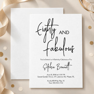 Eighty and Fabulous Script 80th Birthday Party Invitation