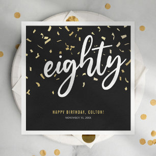 Eighty Black Gold 80th Birthday Party Napkins