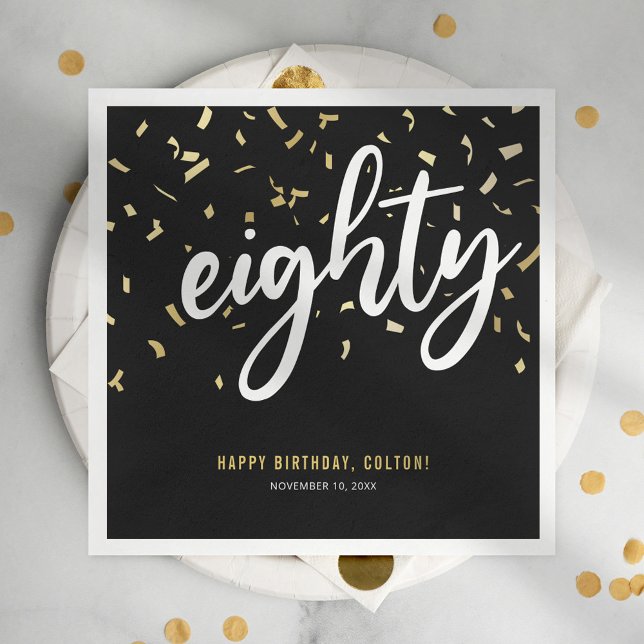 Eighty Black Gold 80th Birthday Party Napkins (Creator Uploaded)