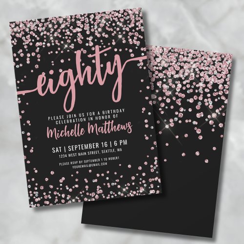 Eighty Black Rose Gold Glitter 80th Birthday