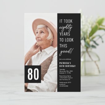 Eighty Black & White 80th Birthday Party Photo Invitation | Zazzle